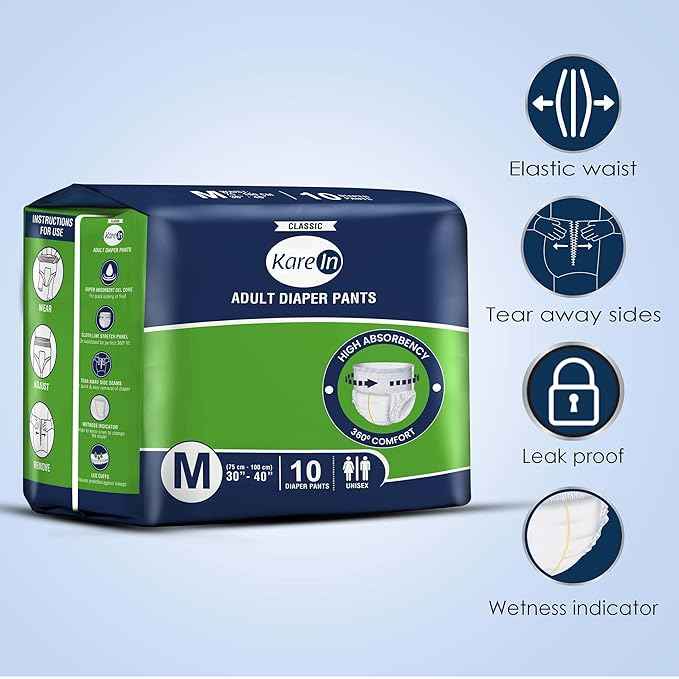 KAREIN CLASSIC ADULT PANT TYPE DIAPERS MEDUM (PACK OF 3)