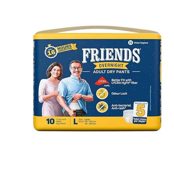 FRIENDS OVERNIGHT ADULT DIAPERS PANT STYLE L-XL (10`S) - PACK OF 3